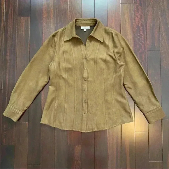 Urban Cotton Western Shirt Faux Suede Long Sleeve Button Front Brown Large - Picture 14 of 16